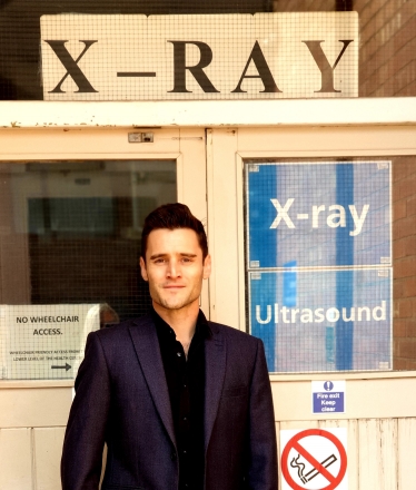 Dr Luke Evans Outside Mount Road X-Ray Department in Hinckley