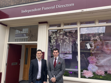 Luke outside funeral directors